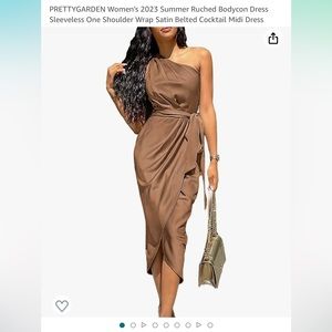 NWT Brown one shoulder belted wrap dress